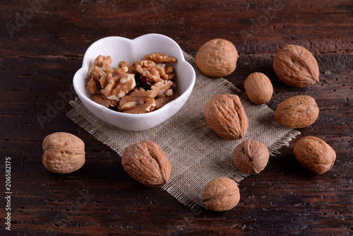 Bowl with shelled walnuts 