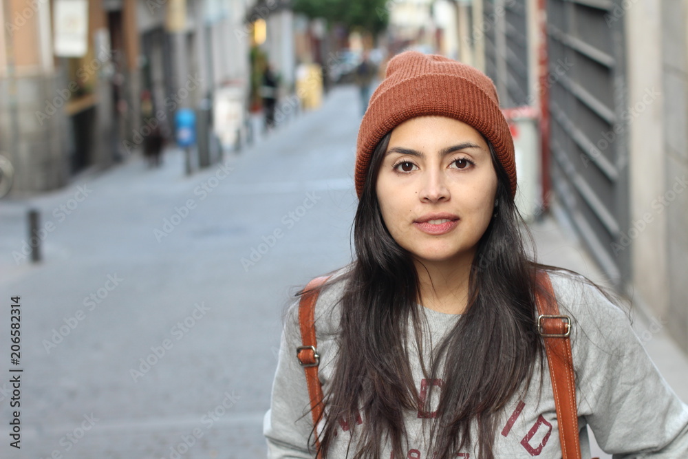 Gorgeous ethnic woman smiling with copy space Gorgeous ethnic woman smiling with copy space