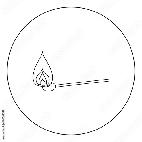 Burning match  icon black color in circle or round