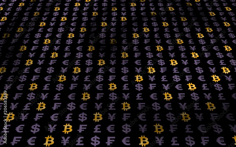 Fototapeta premium Bitcoin background. Cryptocurrency 3D illustration. Digital currency symbol. Business concept