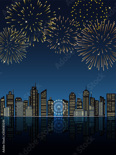 花火と都市の夜景