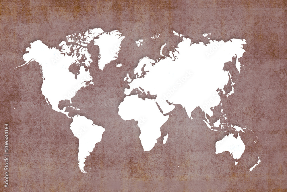 Fototapeta old white map of the world ,brown background