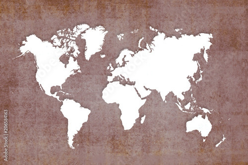 Fototapeta Naklejka Na Ścianę i Meble -  old white map of the world ,brown background