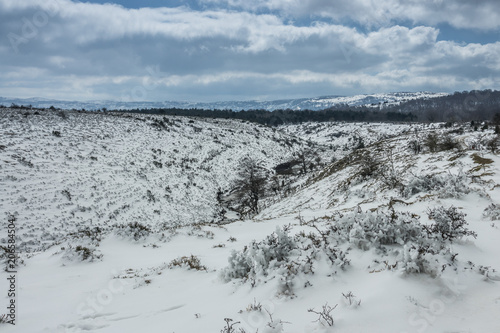 Frozen fields in Winter, Delika river Orduna, Basque Country