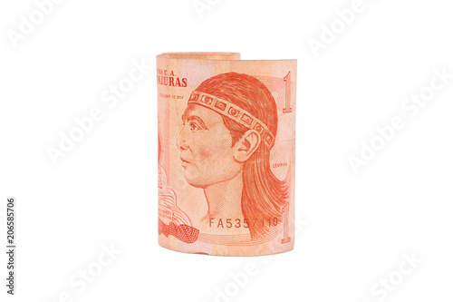 Isolated lempira note with a native american face photo