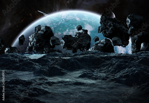 Astronauts exploring an asteroid 3D rendering elements of this image furnished by NASA