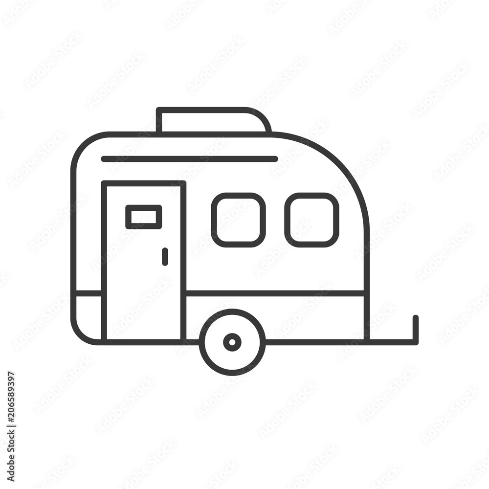 Camper car, thin line icon on white background Camper car, thin line icon on white background