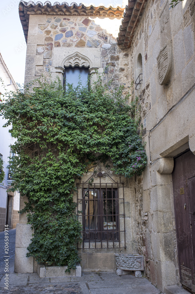 Fototapeta premium Hospital of Pilgrim Knights Gothic building Caceres, Spain