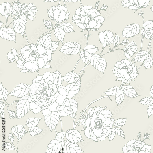 Seamless pattern with poppy, Peonies or roses flowers