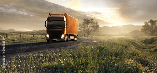 Obraz Ciężarówka na autostradzie w zachodzie słońca