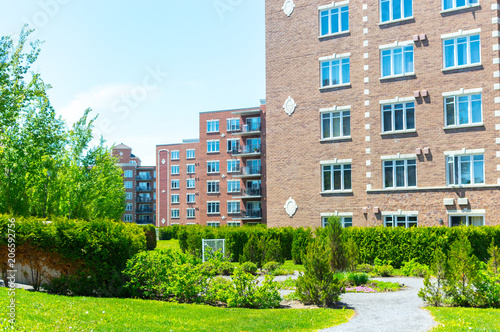Canvas Print Modern condo buildings with huge windows in Montreal, Canada.