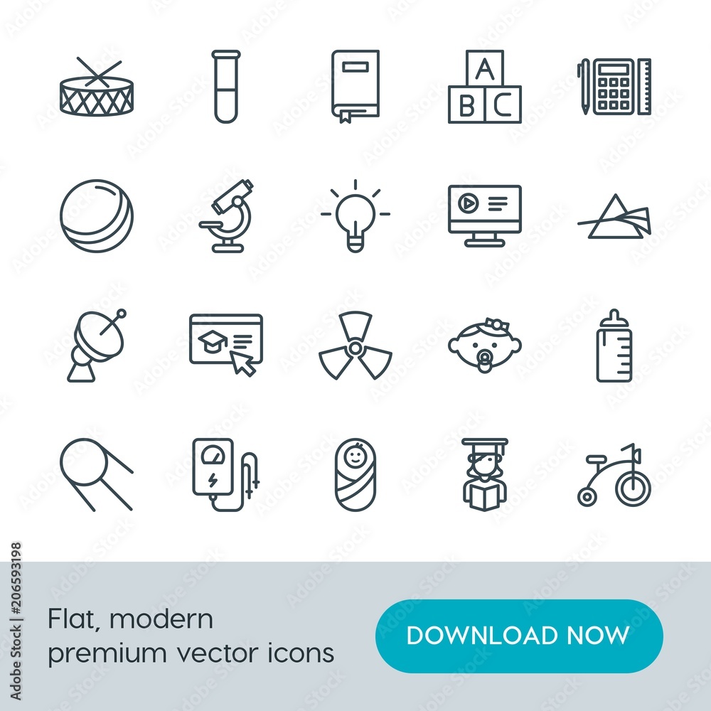 Modern Simple Set of science, education, kids and toys Vector outline