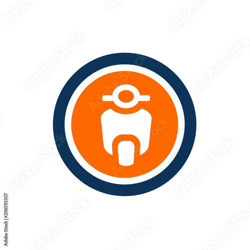 Scooter Bike, Motorcyle and Circle Shape, Vector Logo Design, Icon Concept
