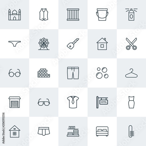 Modern Simple Set of clothes, buildings, housekeeping Vector outline Icons. Contains such Icons as  household,  equipment,  mosque, dustpan and more on white background. Fully Editable. Pixel Perfect.