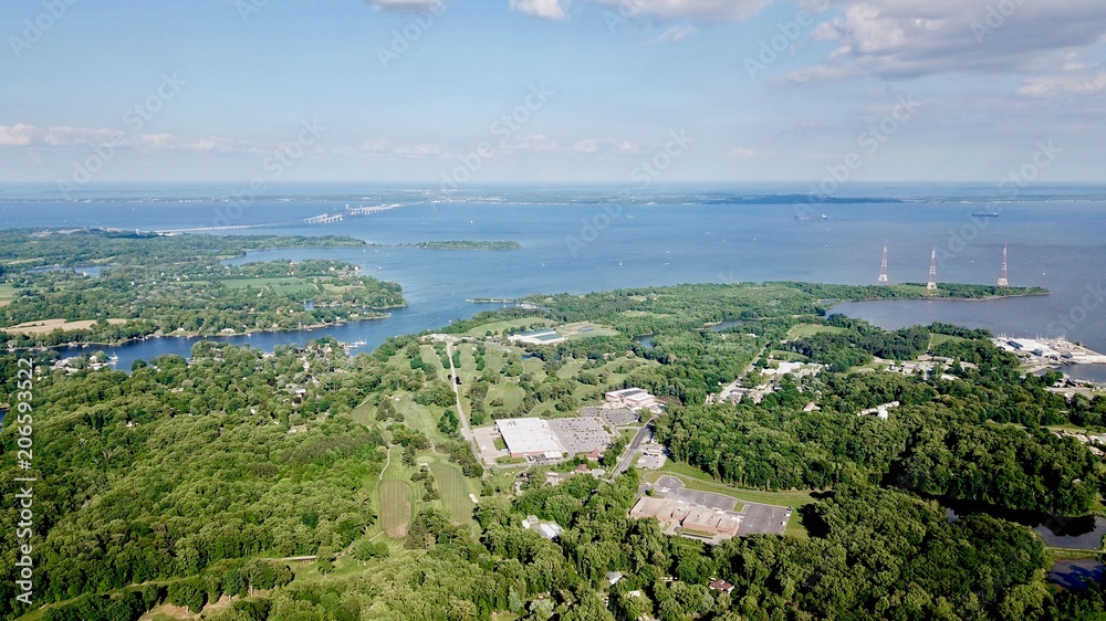 Aerial view of the Broadneck Peninsula in Annapolis, Maryland