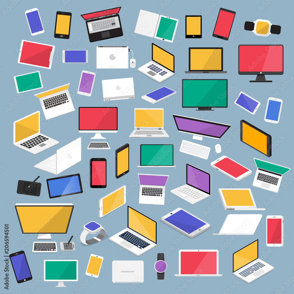 Vector set flat design concept computer, desktop, tablet, laptop ...