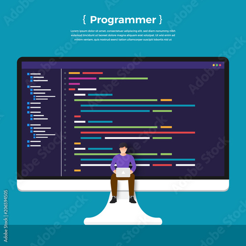 Flat design concept programmer coding program. Vector illustrate.
