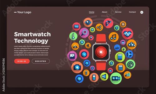 Mock-up design website flat design concept smartwatch wearable technology. Vector illustration.