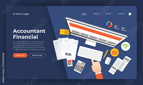 Mock-up design website flat design concept accountant financial.  Vector illustration.