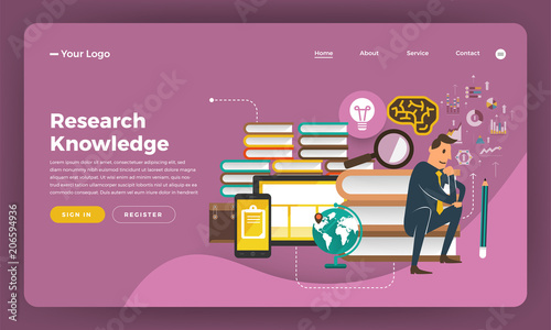 Mock-up design website flat design concept digital marketing. Research Knowledge.  Vector illustration..