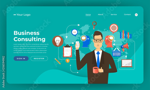 Mock-up design website flat design concept digital marketing. Business consulting solution. Vector illustration.
