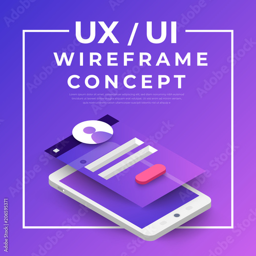 UX UI Flowchart. Mock-ups  mobile application concept isometric flat design. Vector illustration.