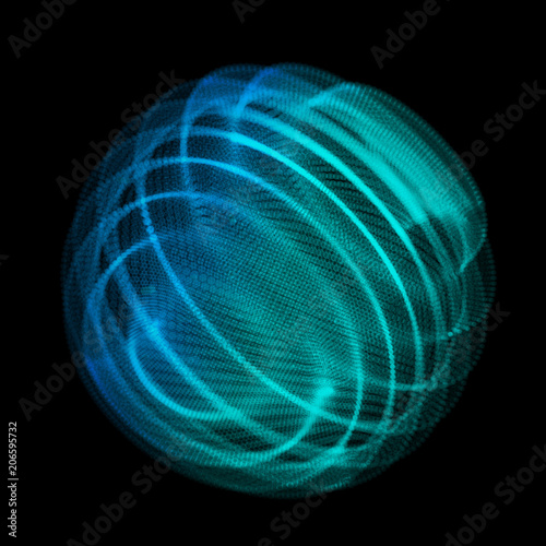 Abstract blue sphere of noise points array. Grid vector illustration. Technology digital noise of data points.