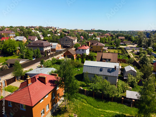View of cottage village near Moscow from top, Russia