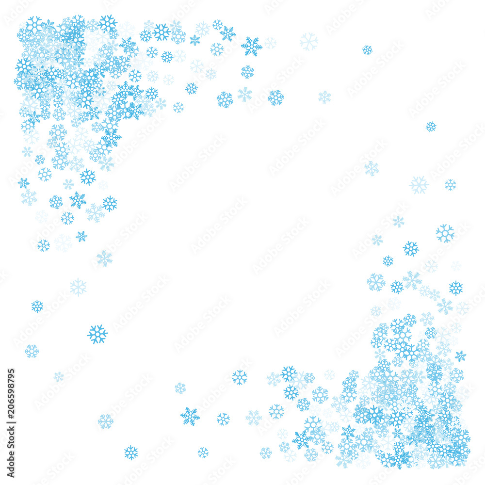 Frame or border of random scatter snowflakes