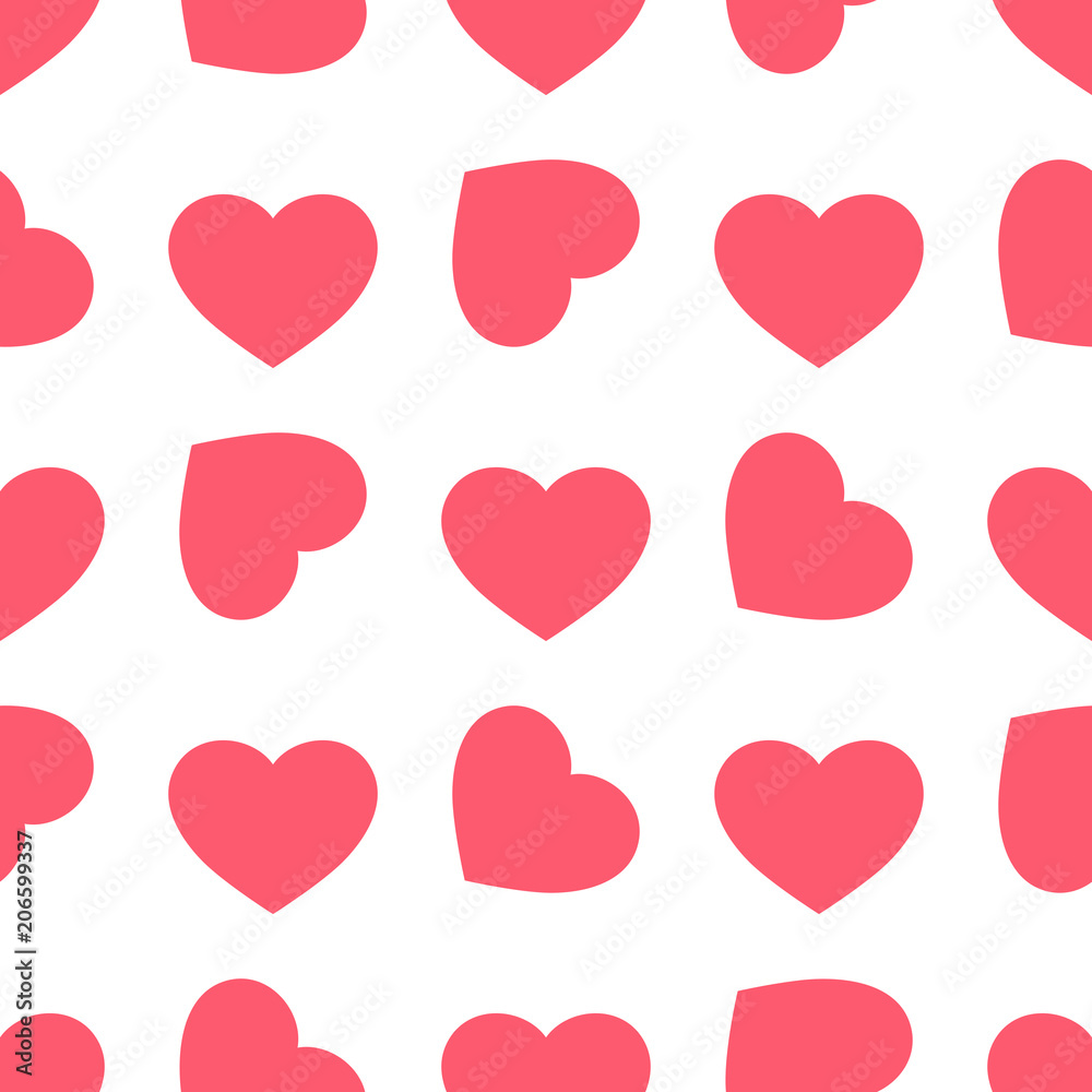 Valentines day background. Vector seamless pattern with red rotated hearts