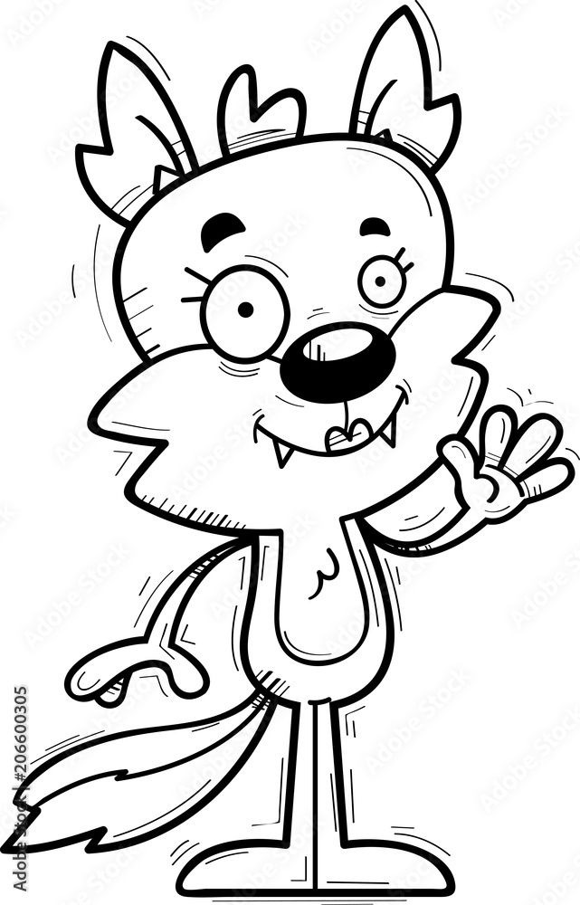 Cartoon Female Wolf Waving Cartoon Female Wolf Waving