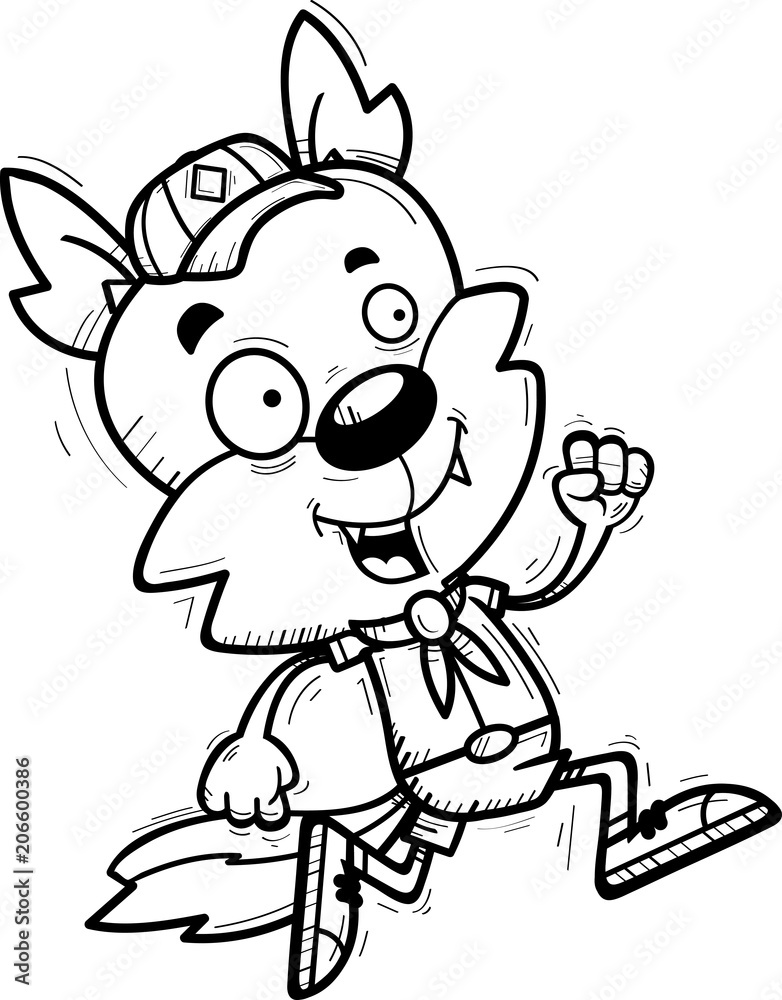 Cartoon Male Wolf Scout Running Cartoon Male Wolf Scout Running