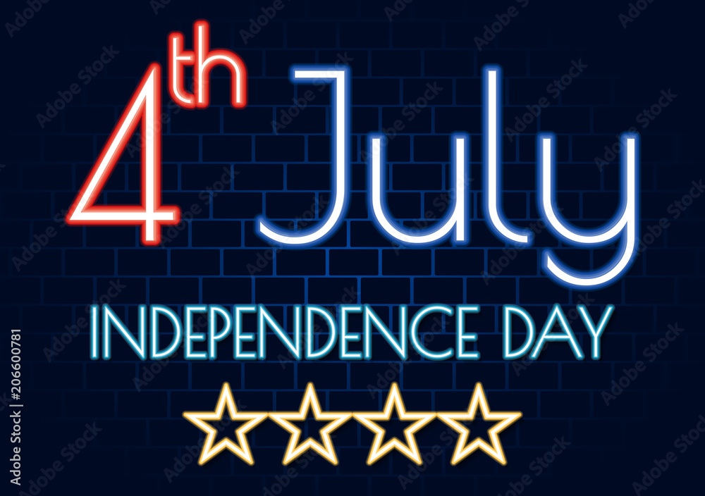 Obraz premium 4 july Happy independence Day.Neon banner bright sign.greeting card.EPS10