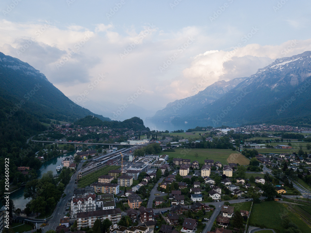 Top view of Interlakent town in Switzerland.