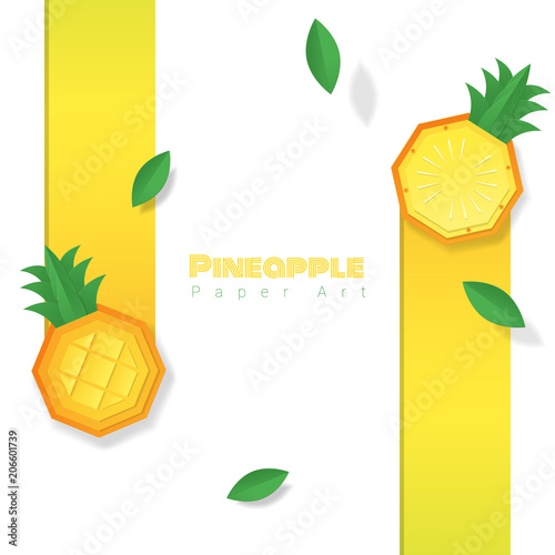 Fototapeta Świeże owoce ananasa tło w stylu sztuki papieru, wektor, ilustracja