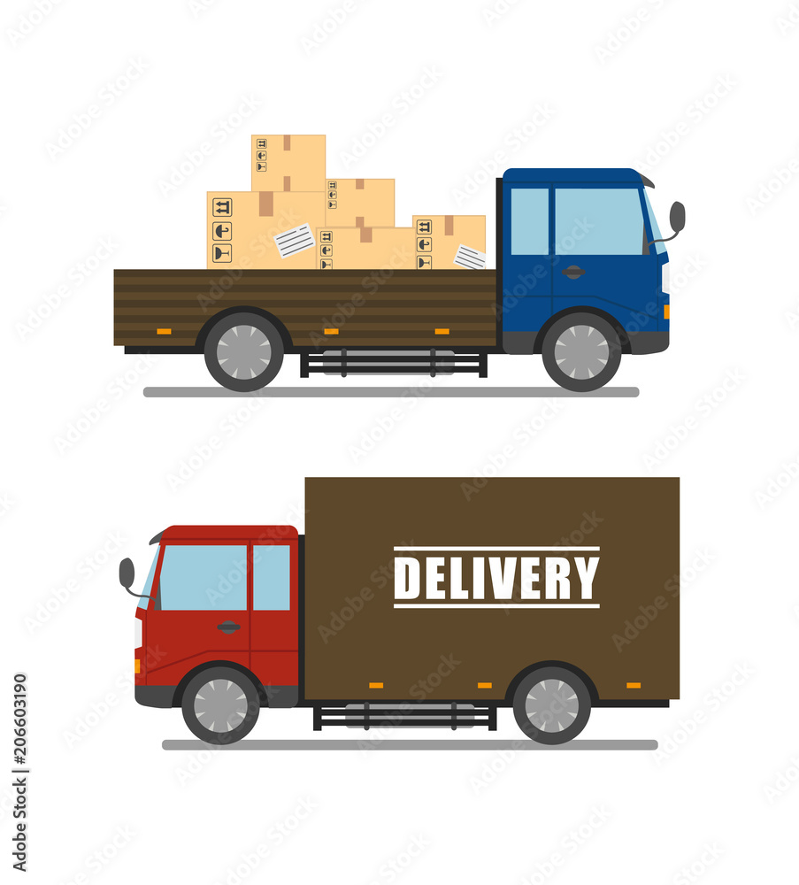 Delivery. Load cars on a white background with boxes. Delivery. Load cars on a white background with boxes.