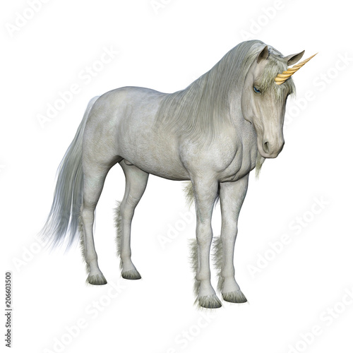 3D Rendering Fairy Tale White Unicorn on White