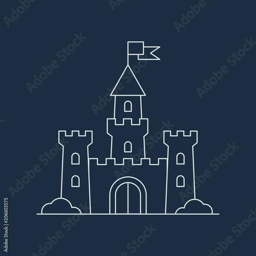 Castle tower icon. Medieval castle with fortified wall and towers