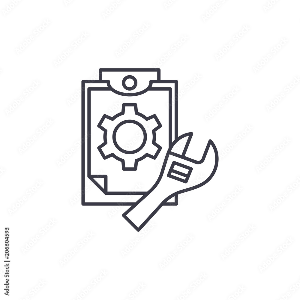 Engineering project linear icon concept. Engineering project line vector sign, symbol, illustration. Engineering project linear icon concept. Engineering project line vector sign, symbol, illustration.
