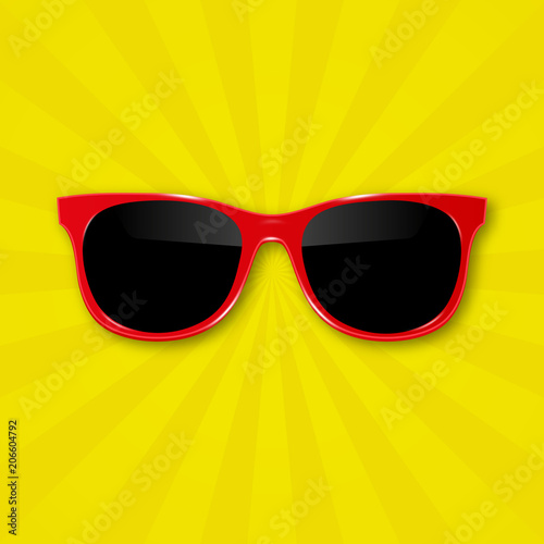 Yellow hipster sunglasses with dark glass. Vector illustration on the yellow background.