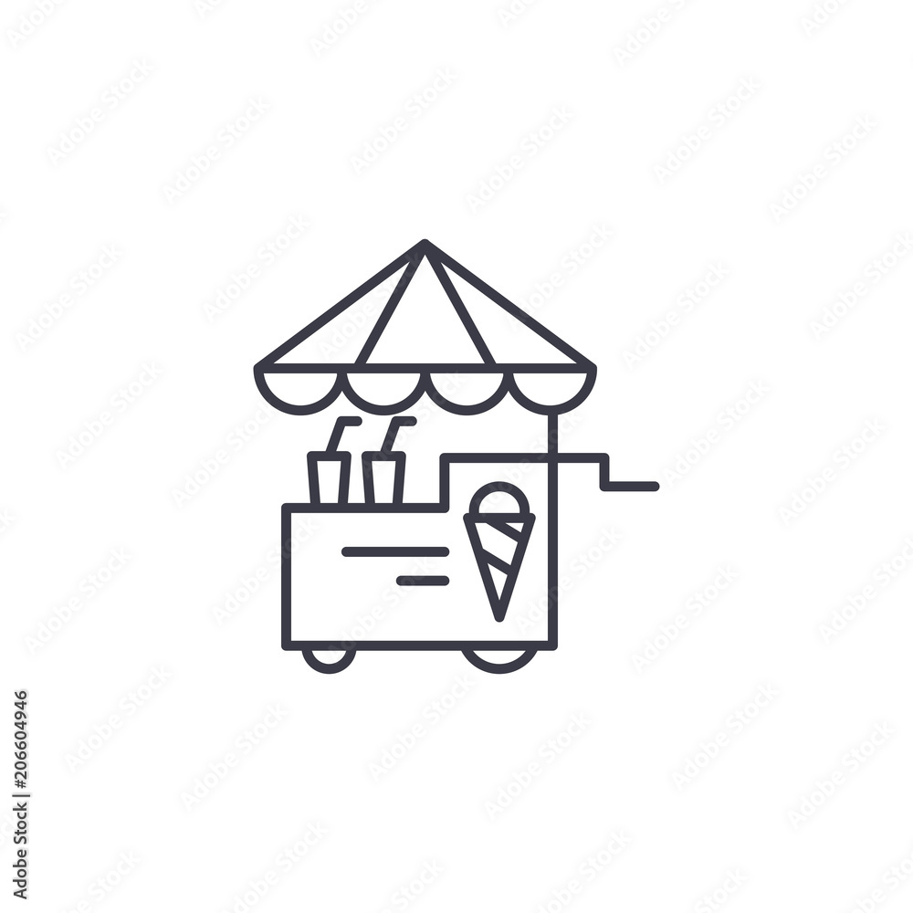 Fast food trolley linear icon concept. Fast food trolley line vector sign, symbol, illustration. Fast food trolley linear icon concept. Fast food trolley line vector sign, symbol, illustration.