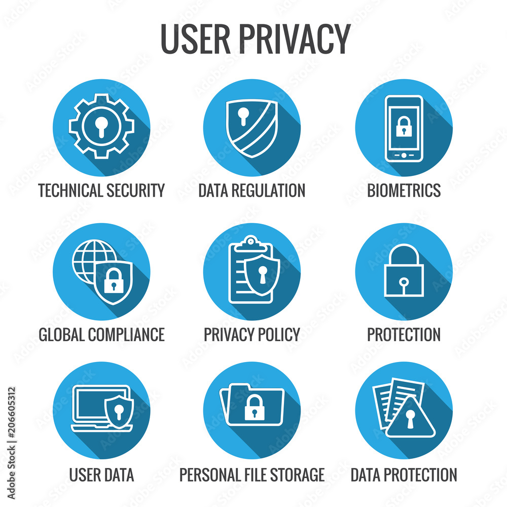 GDPR and Privacy Policy Icon Set with locks, padlocks and shields