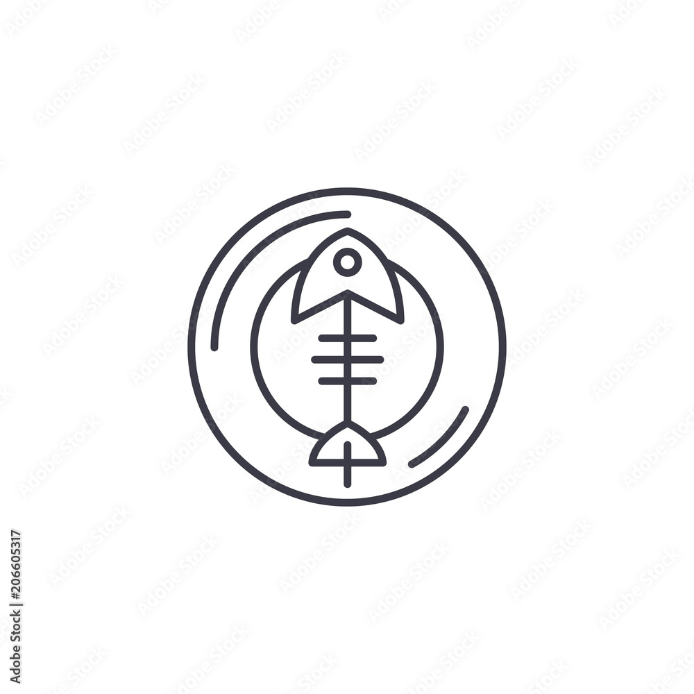 Fish lunch linear icon concept. Fish lunch line vector sign, symbol, illustration. Fish lunch linear icon concept. Fish lunch line vector sign, symbol, illustration.