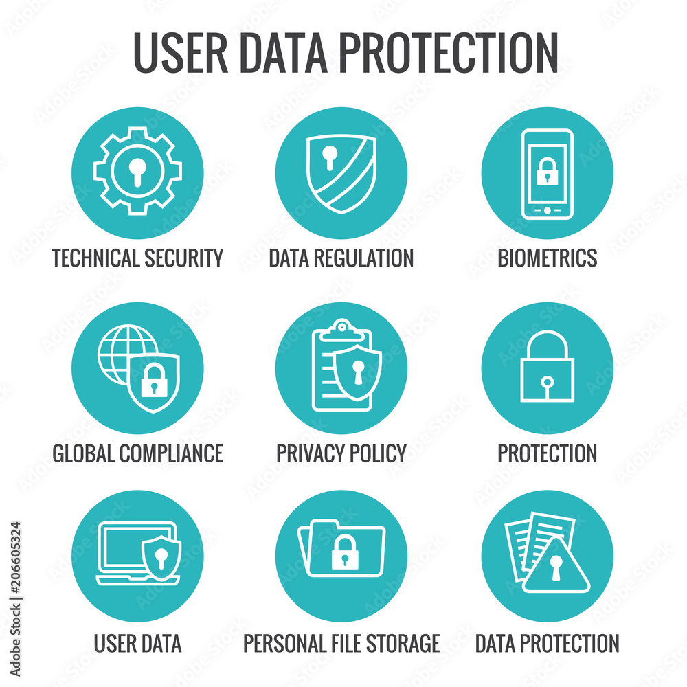 GDPR and Privacy Policy Icon Set with locks, padlocks and shields