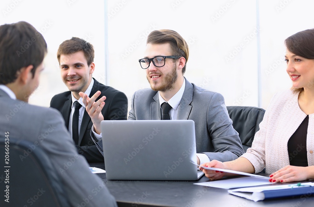 Manager communicates with the client in the office