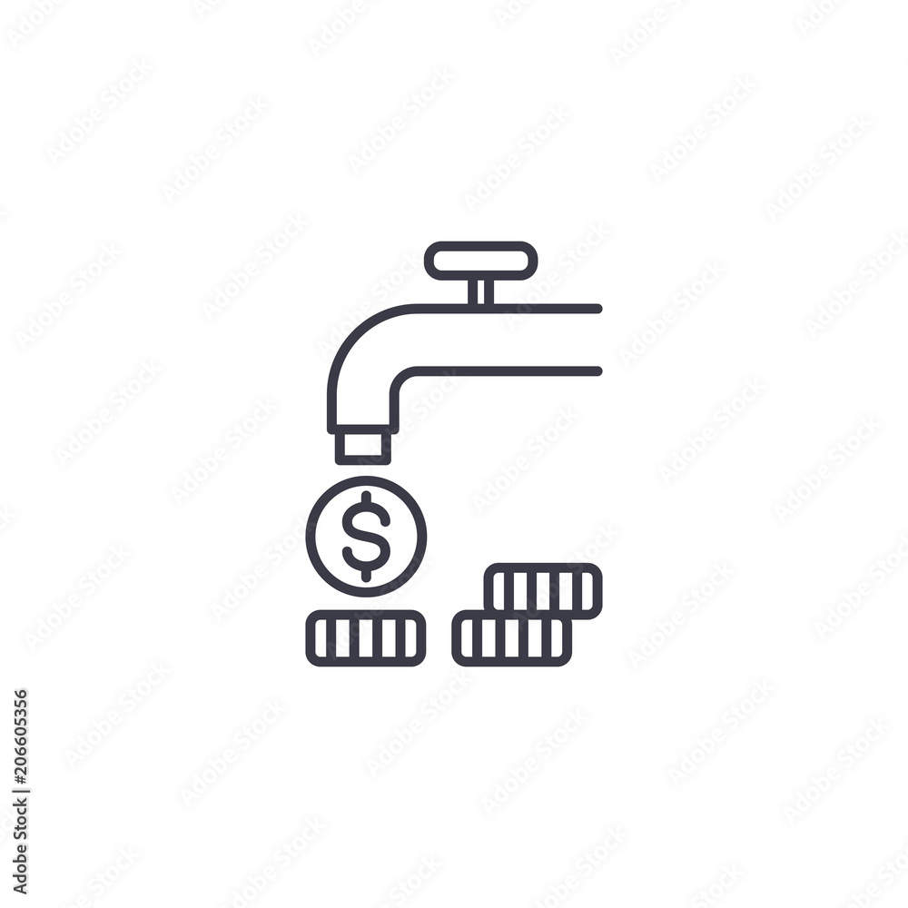 Flow of revenue linear icon concept. Flow of revenue line vector sign, symbol, illustration. Flow of revenue linear icon concept. Flow of revenue line vector sign, symbol, illustration.