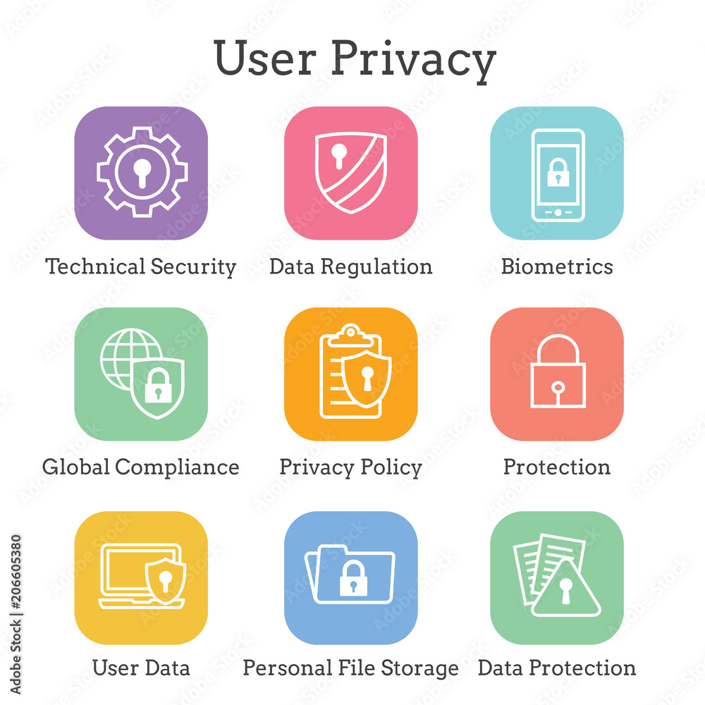 GDPR and Privacy Policy Icon Set with locks, padlocks and shields GDPR and Privacy Policy Icon Set with locks, padlocks and shields