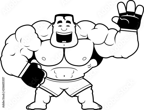 Cartoon MMA Fighter Waving