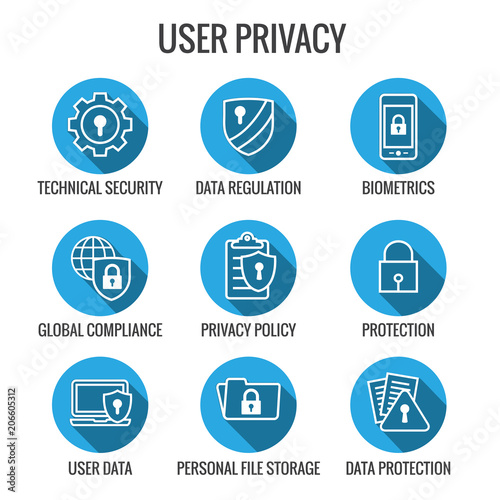 GDPR and Privacy Policy Icon Set with locks, padlocks and shields