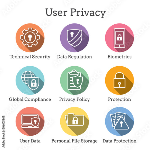 GDPR and Privacy Policy Icon Set with locks, padlocks and shields